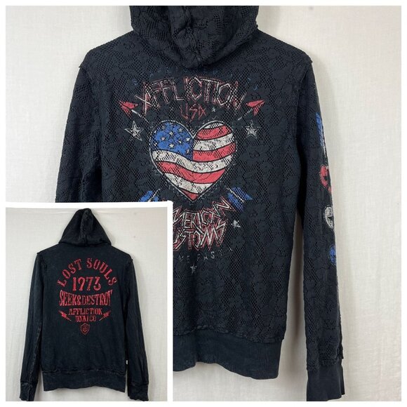 Affliction Tops - Affliction Reversible Lace Hoodie Full Zip Women S Metal Y2K Lost Souls American